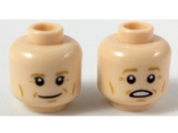 Light Nougat Minifigure, Head Dual Sided Medium Nougat Eyebrows and Contour Lines, Smile / Scared Pattern - Hollow Stud
