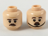 Light Nougat Minifigure, Head Dual Sided Dark Brown Eyebrows and Small Moustache, Medium Nougat Lines Neutral/Concerned (Chin Strap) Pattern - Hollow Stud