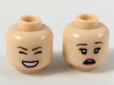 Light Nougat Minifigure, Head Dual Sided Female Reddish Brown Eyebrows, Peach Eyeshadow, Magenta Lips, Smile with Closed Eyes/Scared Pattern - Hollow Stud