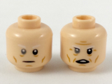 Light Nougat Minifigure, Head Dual Sided White Eyebrows, Gray Right Eye, Neutral / Furrowed Brow and Open Mouth Pattern - Hollow Stud