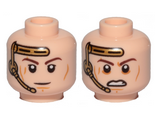 Light Nougat Minifig, Head Dual Sided Gold Headset, Closed Mouth Smile / Angry Pattern (SW Anakin) - Stud Recessed