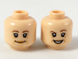 Light Nougat Minifigure, Head Dual Sided Female Reddish Brown Eyebrows, Medium Nougat Lips, Age Lines, Grin / Smile with Raised Eyebrow Pattern - Hollow Stud