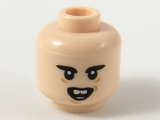 Light Nougat Minifigure, Head Thick Black Eyebrows, Open Mouth with Buck Teeth Pattern - Hollow Stud