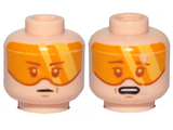 Light Nougat Minifigure, Head Dual Sided Orange Visor, Brown Eyebrows, Chin Dimple, Neutral / Concern Pattern (SW Cloud Car Pilot) - Hollow Stud