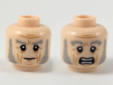 Light Nougat Minifigure, Head Dual Sided Light Bluish Gray Eyebrows and Muttonchops, Medium Nougat Age Lines, Neutral / Scared Expression Pattern - Hollow Stud