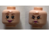 Light Nougat Minifigure, Head Dual Sided Female Reddish Brown Eyebrows, Eyes with Pupils, Wrinkles, Pink Lips, Smile / Frown Pattern (Dolores Umbridge) - Hollow Stud
