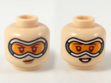 Light Nougat Minifigure, Head Dual Sided Female, Large Goggles with Orange Lenses, Smirk / Smile Pattern - Hollow Stud