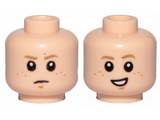 Light Nougat Minifigure, Head Dual Sided Male Freckles, Dark Tan Eyebrows, Chin Dimple on Both Sides, Concern / Crooked Smile Pattern (SW Anakin) - Hollow Stud