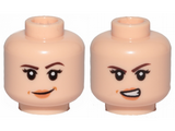 Light Nougat Minifigure, Head Dual Sided Female Brown Eyebrows, Eyelashes, Peach Lips, Smile / Angry Pattern - Hollow Stud