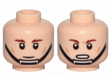 Light Nougat Minifigure, Head Dual Sided SW Brown Eyebrows, Cheek Lines, Black Chin Strap, Neutral / Frown Pattern - Hollow Stud