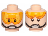 Light Nougat Minifigure, Head Dual Sided Orange Visor, Brown Eyebrows, Chin Strap, Smile, Visor Down / Visor Up Pattern (SW Luke Skywalker) - Hollow Stud