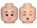 Light Nougat Minifigure, Head Dual Sided Female, Black Eyebrows, Pink Lips, Smile / Cheerful Pattern (Betty Rubble) - Hollow Stud