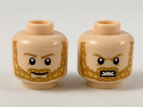 Light Nougat Minifigure, Head Dual Sided, Medium Nougat Eyebrows and Beard with Yellow Highlights, Smile / Fierce Pattern - Hollow Stud
