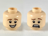 Light Nougat Minifigure, Head Dual Sided Reddish Brown Eyebrows, Smile with Teeth / Scared Pattern - Hollow Stud