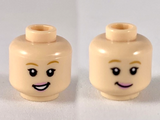 Light Nougat Minifigure, Head Dual Sided Female Medium Nougat Eyebrows, Bright Pink Lips, Open Smile / Closed Smile Pattern - Hollow Stud