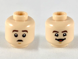 Light Nougat Minifigure, Head Dual Sided Dark Brown Eyebrows, Worried / Smiling with Red Tongue Pattern - Hollow Stud