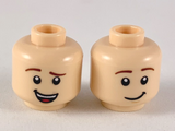 Light Nougat Minifigure, Head Dual Sided Reddish Brown Eyebrows, Lopsided Smile with Teeth and Tongue / Lopsided Grin Pattern - Hollow Stud