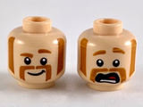 Light Nougat Minifigure, Head Dual Sided Dark Orange Eyebrows, Muttonchops and Horseshoe Moustache, Smile with Raised Eyebrow / Scared Pattern - Hollow Stud