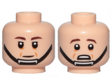 Light Nougat Minifigure, Head Dual Sided Dark Brown Eyebrows, Cheek Lines, Black Chin Strap, Neutral / Scared Pattern (SW Captain Antilles) - Hollow Stud