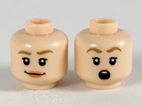Light Nougat Minifigure, Head Dual Sided Female, Dark Tan Eyebrows, Peach Lips, Smile / Scared with Round Mouth Pattern - Hollow Stud