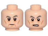 Light Nougat Minifigure, Head Dual Sided Dark Bluish Gray Eyebrows, Eye Bags, Cheek Lines, Chin Dimple, Grin / Angry Pattern (SW General Pryde) - Hollow Stud