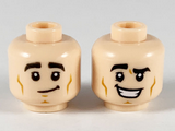 Light Nougat Minifigure, Head Dual Sided Black Eyebrows, Lopsided Grin / Large Smile with Raised Right Eyebrow Pattern - Hollow Stud