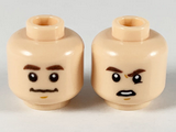 Light Nougat Minifigure, Head Dual Sided Dark Brown Eyebrows, Neutral / Confused with Lowered Left Eyebrow Pattern - Hollow Stud