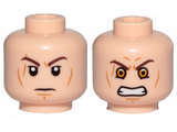 Light Nougat Minifigure, Head Dual Sided Dark Brown Eyebrows, Cheek Lines and Scar, Determined / Angry with Yellow Eyes Pattern (SW Anakin Sith) - Hollow Stud