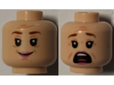 Light Nougat Minifigure, Head Dual Sided Female Reddish Brown Eyebrows, Pink Lips, Smile / Scared Pattern (Dolores Umbridge) - Hollow Stud
