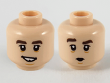 Light Nougat Minifigure, Head Dual Sided Dark Brown Eyebrows, Smile with Tooth Gap / Pucker Pattern - Hollow Stud