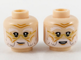 Light Nougat Minifigure, Head Dual Sided White Eyebrows and Beard, Gold Glasses, Grin / Smile with Teeth Pattern - Hollow Stud