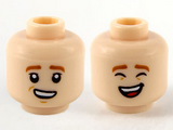 Light Nougat Minifigure, Head Dual Sided Dark Orange Eyebrows, Lopsided Smile with Teeth / Laughing with Closed Eyes Pattern - Hollow Stud