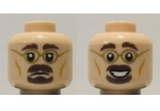 Light Nougat Minifigure, Head Dual Sided Gold Glasses, Dark Brown Eyebrows, Moustache, Goatee, Grin / Frown Pattern - Hollow Stud