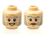 Light Nougat Minifigure, Head Dual Sided Gray Eyebrows and Sideburns, Lined Face, Grin / Scared Face Pattern - Hollow Stud