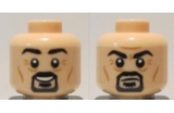 Light Nougat Minifigure, Head Dual Sided Black Eyebrows, Moustache and Goatee, Grin / Frown Pattern - Hollow Stud