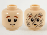 Light Nougat Minifigure, Head Dual Sided Child Reddish Brown Eyebrows, Smile / Concerned with Soot Pattern - Hollow Stud