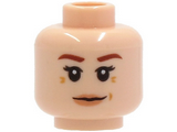 Light Nougat Minifigure, Head Female Reddish Brown Thick Eyebrows, Medium Nougat Wrinkles, Peach Lips, Neutral Pattern - Hollow Stud