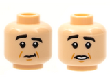 Light Nougat Minifigure, Head Dual Sided, Black Eyebrows, Right Raised, Dark Orange Cheek Lines, Closed Mouth / Open Mouth Pattern - Hollow Stud