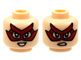 Light Nougat Minifigure, Head Dual Sided Female, Red Domino Mask with 4 Points, Peach Lips, Smile / Sneer Pattern - Hollow Stud