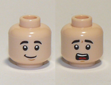 Light Nougat Minifigure, Head Dual Sided, Black Eyebrows, Smile / Scared Pattern - Hollow Stud