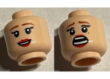 Light Nougat Minifigure, Head Dual Sided Female, Medium Nougat Eyebrows, Red Lips, Smile / Scared Pattern - Hollow Stud