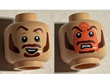 Light Nougat Minifigure, Head Dual Sided, Reddish Brown Eyebrows, Moustache, Sideburns Raised Eyebrow with Smirk / Angry with Iron Burn Print Pattern - Hollow Stud