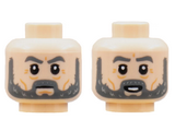 Light Nougat Minifigure, Head Dual Sided, Dark Bluish Gray Eyebrows and Beard, Medium Nougat Ages Lines, Neutral / Surprised Pattern - Hollow Stud
