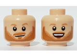 Light Nougat Minifigure, Head Dual Sided, Nougat Eyebrows, Beard and Moustache, Open Mouth Grin / Smirk Pattern - Hollow Stud