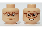 Light Nougat Minifigure, Head Dual Sided Female, Reddish Brown Eyebrows, Cheek and Brow Lines, Glasses, Smile / Open Mouth Smile Pattern - Hollow Stud