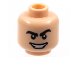 Light Nougat Minifigure, Head Black Thick Eyebrows, Left Raised, Wide Sinister Smile with Teeth Pattern - Hollow Stud