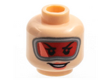 Light Nougat Minifigure, Head Female Red Large Goggles, Coral Lips, Open Smile Pattern - Hollow Stud