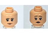 Light Nougat Minifigure, Head Dual Sided Female, Dark Bluish Gray Eyebrows, Peach Lips and Wrinkles, Smile / Concerned Pattern - Hollow Stud