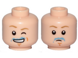 Light Nougat Minifigure, Head Dual Sided Dark Tan Eyebrows, Chin Dimple, Blue Milk Stains, Open Mouth Smile and Wink / Sad Pattern (SW Luke Skywalker) - Hollow Stud