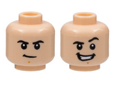 Light Nougat Minifigure, Head Dual Sided Black Eyebrows, Medium Nougat Chin Dimple, Firm / Smile with Teeth and Raised Left Eyebrow Pattern - Hollow Stud